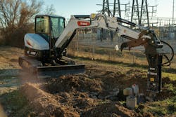 Bobcat e55 nitrogen breaker on a mini excavator Bobcat e55 nitrogen breaker on a mini excavator