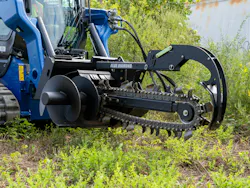 Blue Diamond Trencher attachment on a compact track loader Blue Diamond Trencher attachment on a compact track loader