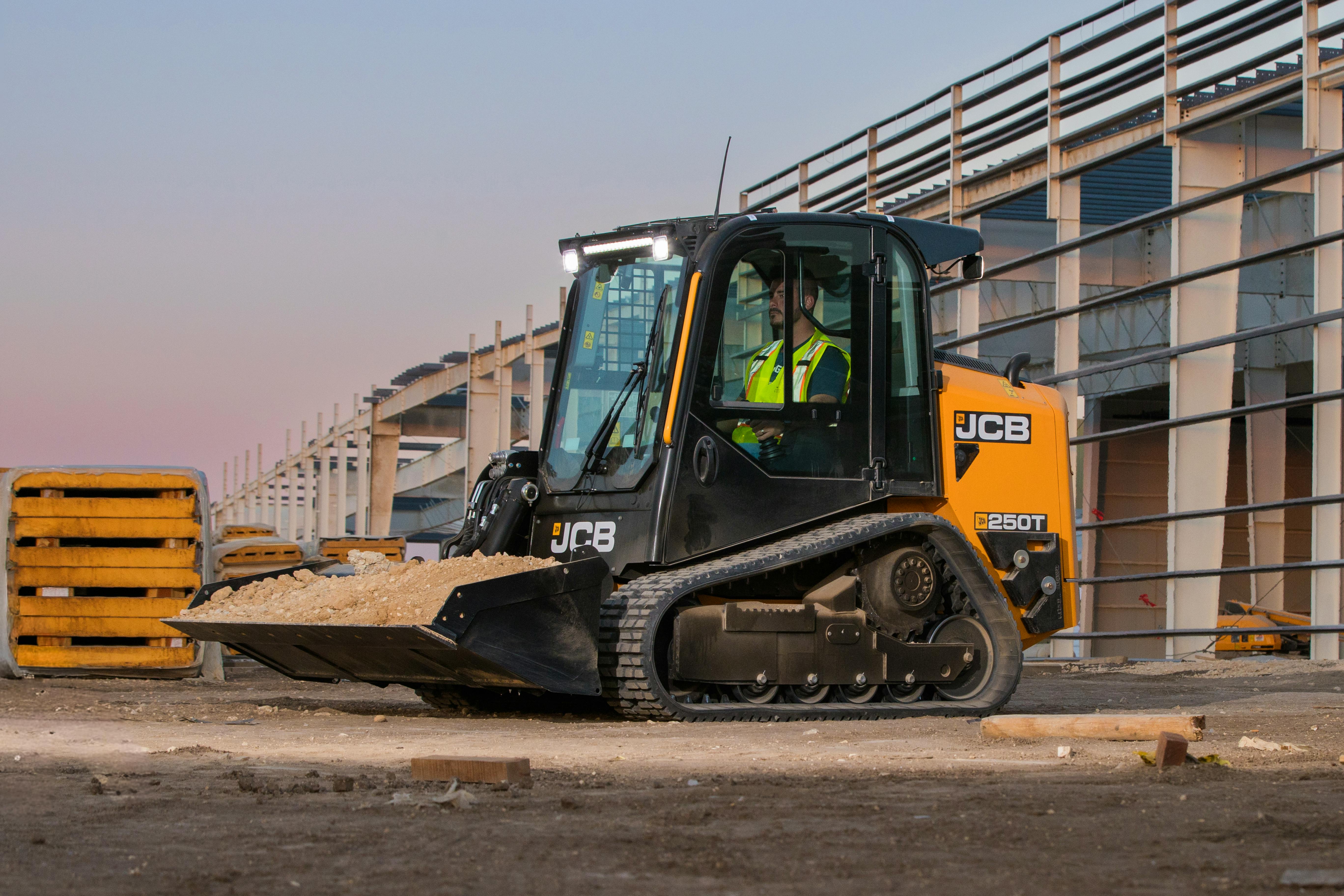 JCB 250T Compact Track Loader outside its new San Antonio manufacturing facility.