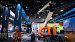 JLG boom in booth JLG boom in booth