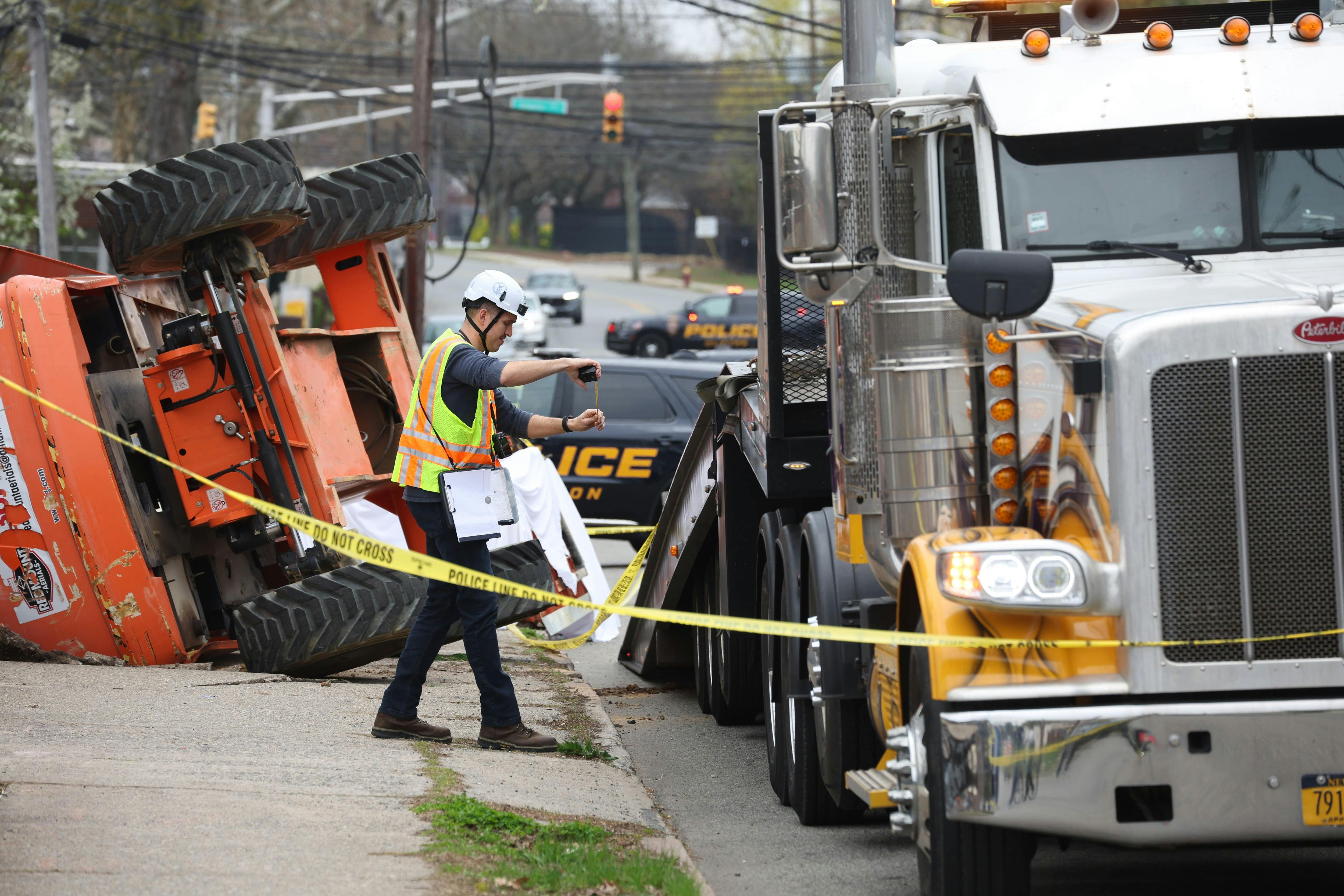 Overturned aerial lift