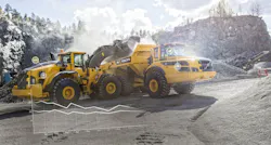 Volvo Construction Equipment Fleet telematics, wheel dumps into an ADT. Volvo Construction Equipment Fleet telematics, wheel dumps into an ADT.