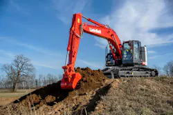 Link-Belt 245 x4s excavator digging on a hill. Link-Belt 245 x4s excavator digging on a hill.