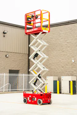 MEC Micro 19-XD scissor lift in the air MEC Micro 19-XD scissor lift in the air