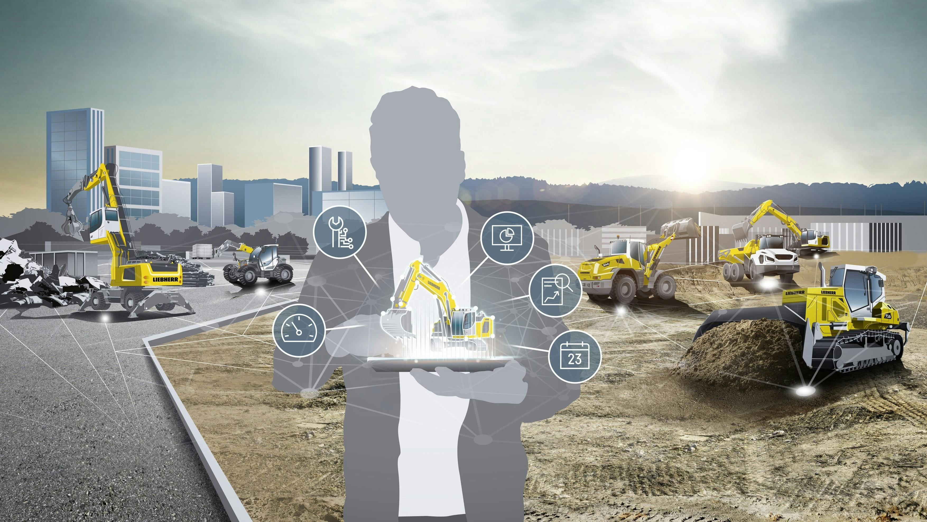 MyLiebherr Maintenance graphic with cool jobsite.
