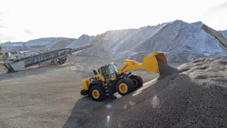Komatsu wheel loader on a pile Komatsu wheel loader on a pile