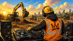 Underground Crown Holders Music Mix Image. DJ operates turntables with machines in the distance Underground Crown Holders Music Mix Image. DJ operates turntables with machines in the distance