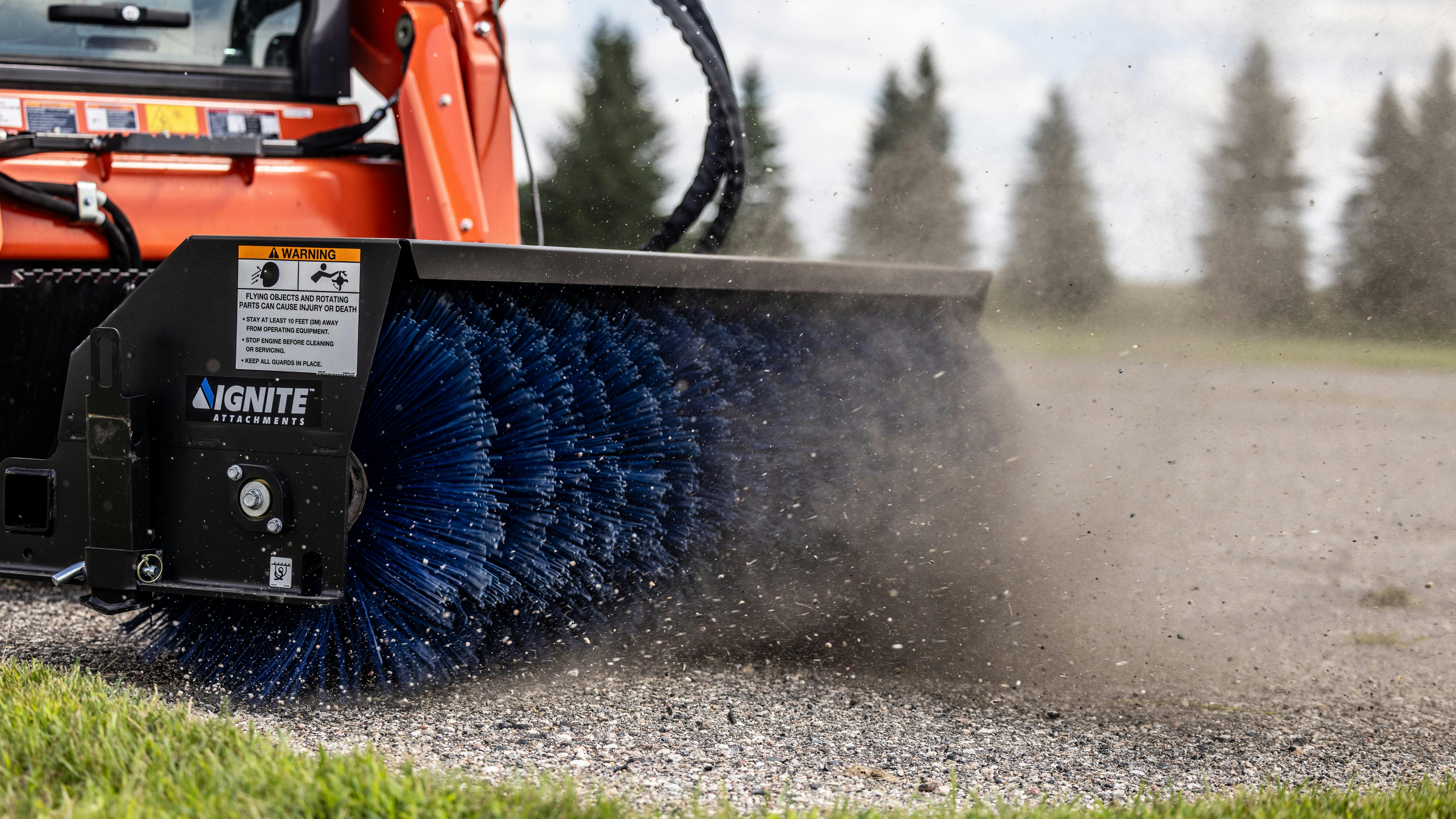 Ignite Broom attachment 72 inch on a Kubota loader.