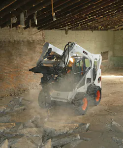 Bobcat S770 skid steer using a breaker attachment for demo. Bobcat S770 skid steer using a breaker attachment for demo.