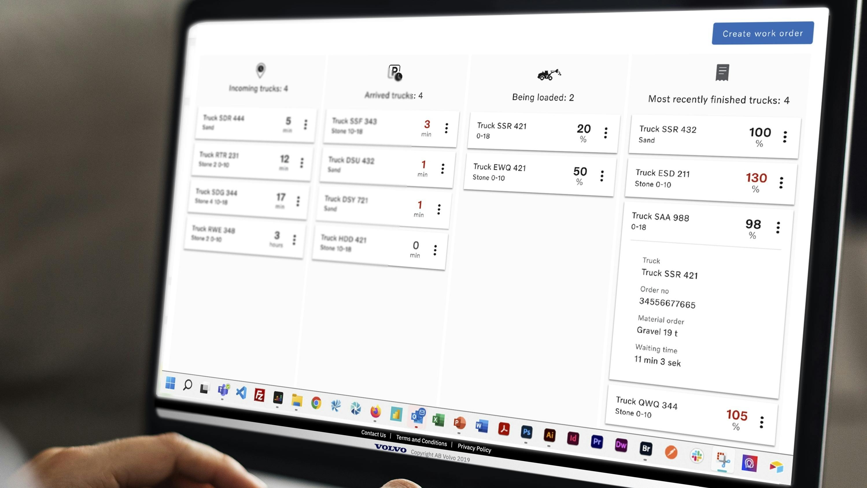 Volvo Construction Equipment Productivity Services computer screen with software.