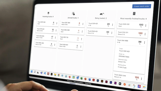 Volvo Construction Equipment Productivity Services computer screen with software.