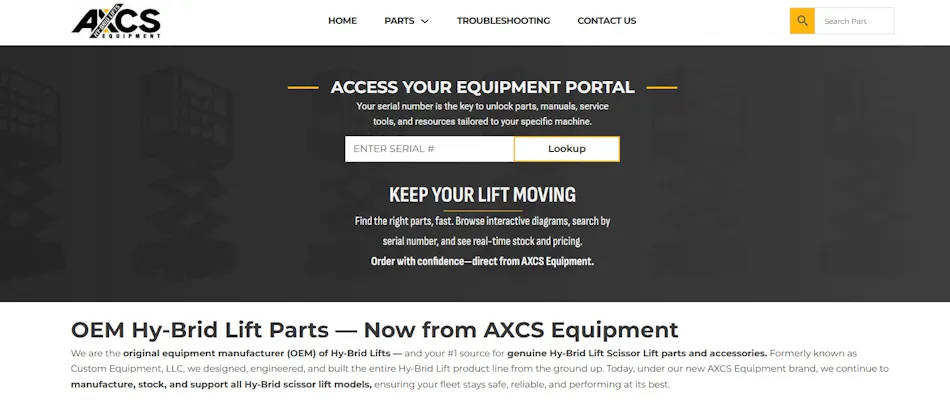 AXCS Parts Portal screen shot.