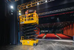 JCB scissor lift working in a theater. JCB scissor lift working in a theater.