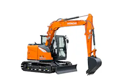 Hitachi zx75-us7 compact excavator on a white background.