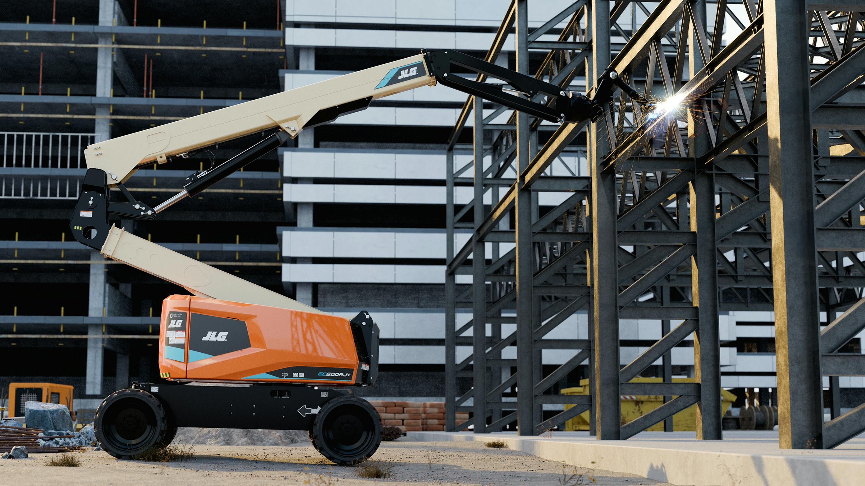 An autonomous JLG boom lift using an end effector to weld.