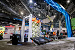 JLG's CES booth featuring autonomous machines, including a boom with an end effector. JLG's CES booth featuring autonomous machines, including a boom with an end effector.