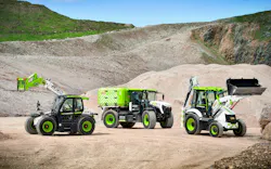 JCB hydrogen-powered equipment sitting in a quarry. JCB hydrogen-powered equipment sitting in a quarry.