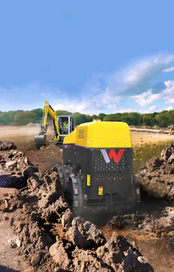Wacker Neuson RTD-SC4 trench roller with a mini excavator in the background.