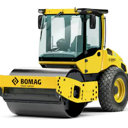 Bomag’s BW 177 D RC single-drum vibratory soil compactor on a white background.