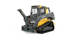 John Deere material boom attachment on a compact track loader.