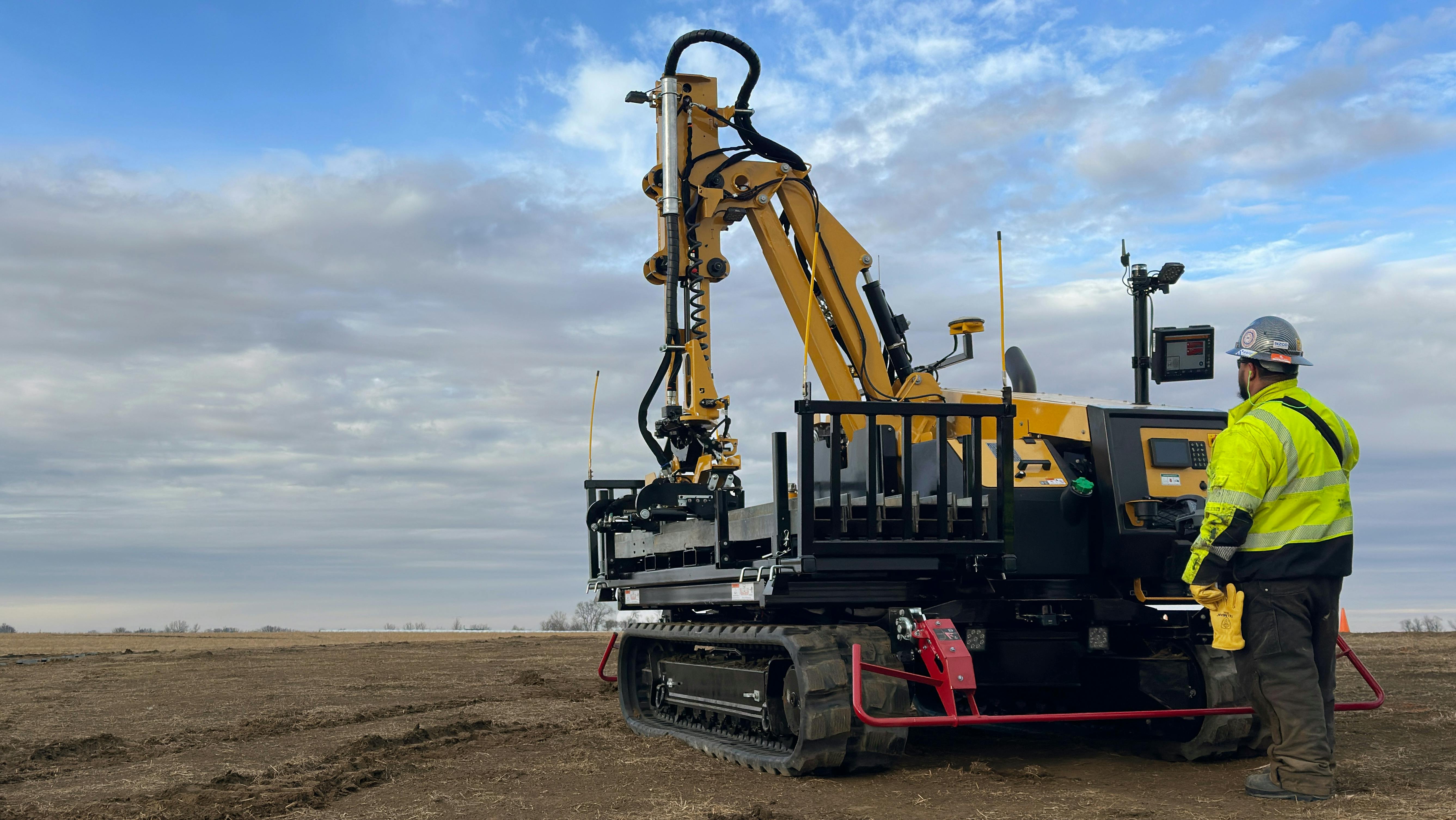 Vermeer MT500 Material Transporter being programmed by an operator.