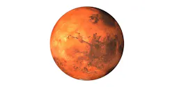 Mars, the planet, on a white background.
