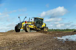 Komatsu GD655 motor grader operating at Meadow Lake.
