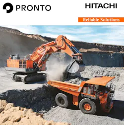Hitachi and Pronto collaboration. Big mining excavators and and dump truck pictured.