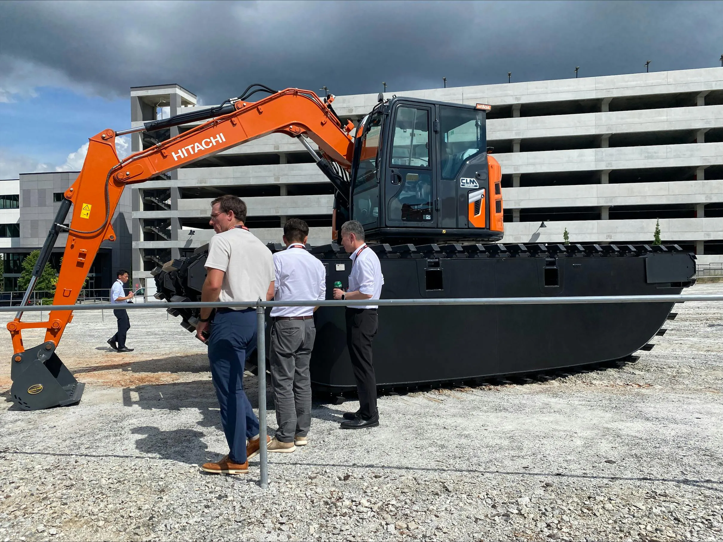 Hitachi excavator with floating tracks.