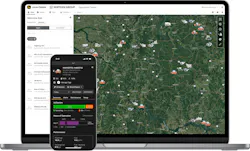 John Deere Operations Center with Wirtgen. Laptop and telephone showing the telematics platform.