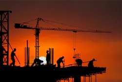 Construction Site, Worker, Workers, Background. Background of construction workers with a sunrise or sunset. Each worker is doing his job at the work site.