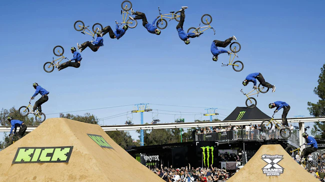 Ryan Williams takes flight during Men&rsquo;s BMX Dirt Best Trick at the 2026 X Games in Sacramento, California.