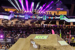 Bryce Tryon gets airborne during Men’s BMX Dirt at the 2026 X Games League championship in New Orleans, where he finished fifth with a best score of 84.2.