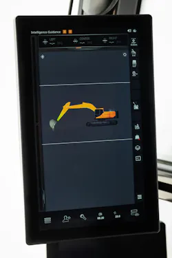 Develon DX260LC-9 screen with grade control features.