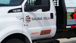 Truck cab with decals