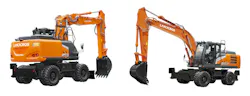 The Landcros ZX180W-7 and ZX220W-7 wheel excavators on a white background.