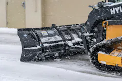 Blue Diamond snow plow on a Hyundai compact track loader.