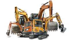 Excavator art, excavators are grouped on a white background