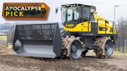 Bomag BC 473_6 compactor sitting outside with Apocalypse pick badge