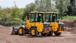Volvo loader tows equipment trailer