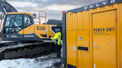 Volvo electric excavator plugged in