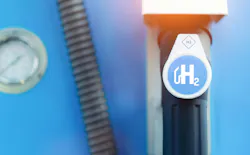 A hydrogen gas pump reflecting in the sun.