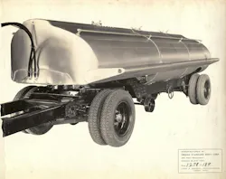 Omaha Standard’s early product lineup went beyond conventional truck bodies. This archival photo shows a large tank body.