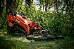A Kubota mini track loader uses an Ignite mini brush cutter.