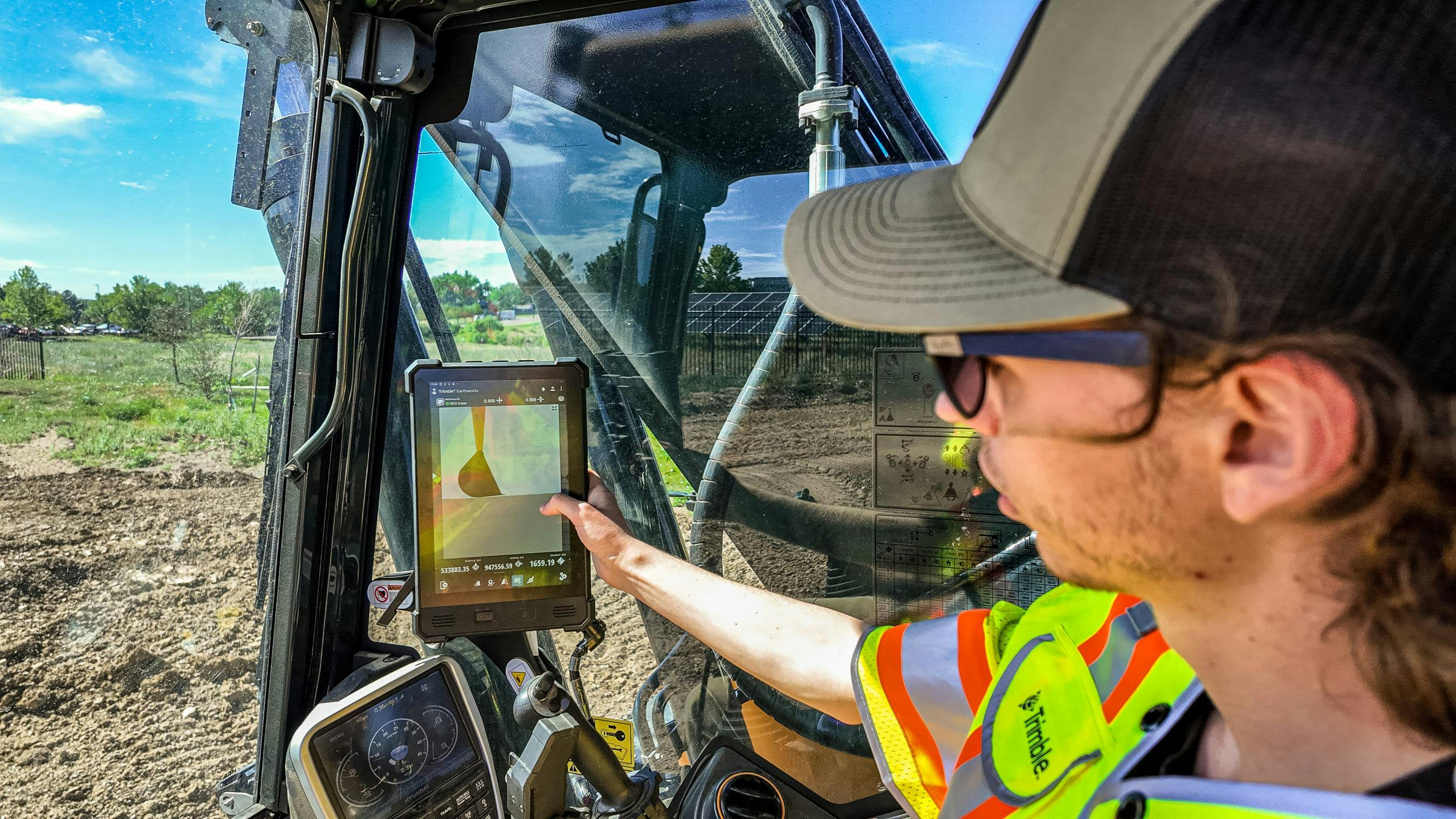 Trimble tech display in excavator cab