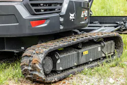 A Bobcat E40 compact excavator undercarriage and track.